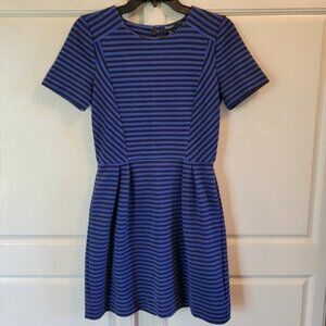 Madewell Blue Black Striped Textured Short Sleeve Dress